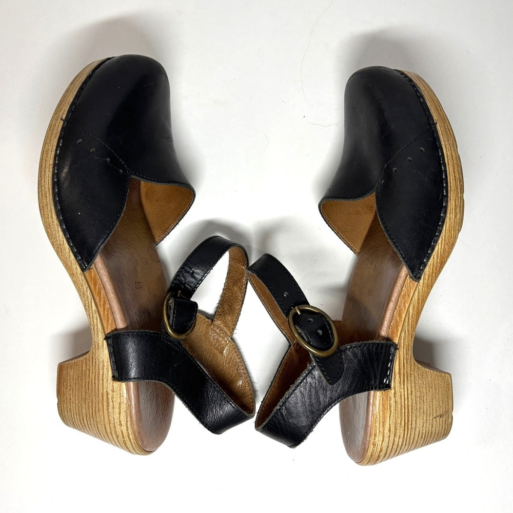 Dansko Maisie Clog Sandals Mary Jane Women 39 8.5 Black Leather Ankle Strap Heel - Picture 6 of 8